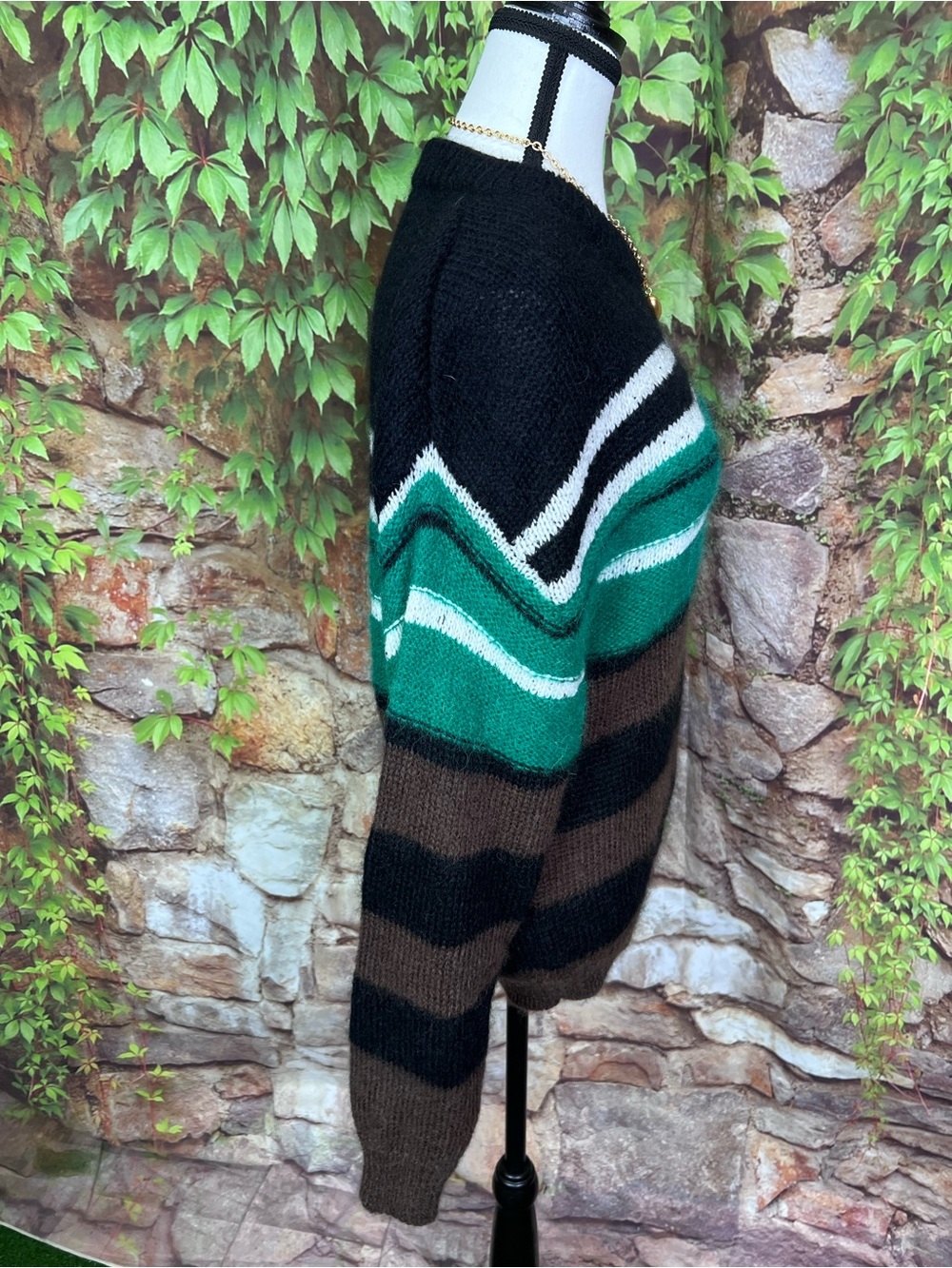 TELA Gina Mohair and Wool Blend Striped Made in Italy Luxury Crewneck Sweater, S - Picture 10 of 15